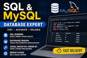 write sql queries ,create mysql ,databases ,and fix sql errors