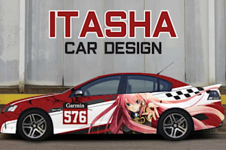 create racing car wrap, itasha wrap design with extreme creativity