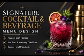 design a professional cocktail and beverage menu with recipes
