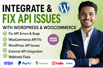 integrate external api with wordpress sites, woocommerce api and fix api issues
