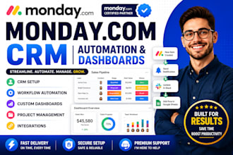 set up monday com CRM, automation, workflows and dashboards