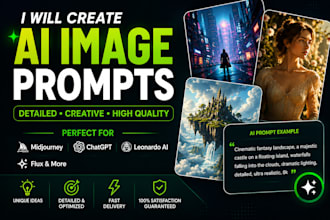create detailed ai image prompts for chatgpt, midjourney and flux