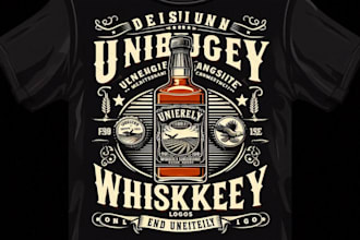 design a vintage whiskey label logo with t shirt design