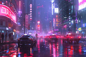 create a cyberpunk futuristic city illustration