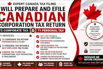 prepare and efile canadian corporation tax return t2, personal tax t1