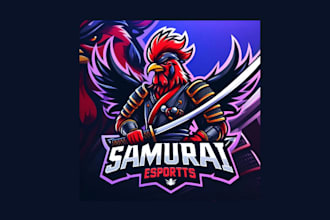 do samurai rooster esports mascot logo unique in just 2 day
