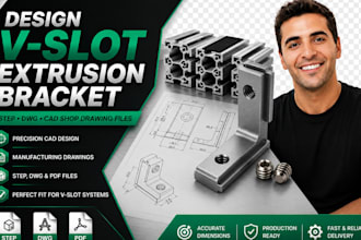 design v slot extrusion bracket, step dwg cad shop drawing files