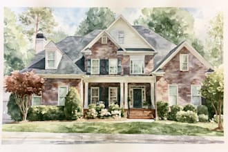 unique style watercolor house portrait
