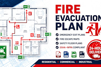 design fire emergency evacution plan, exit plan, safety plan