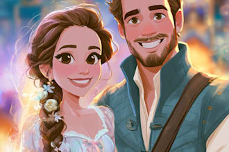 draw cartoon disney couple portrait