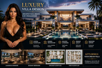 design a luxury modern villa with architectural floor plans and 3d renders