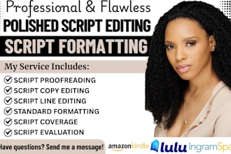format, proofread and edit screenplay, movie script, stage play script editor