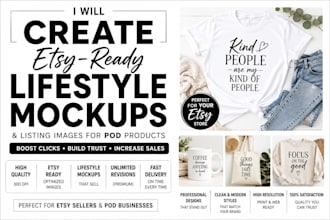 create etsy ready lifestyle mockups and listing images for pod products