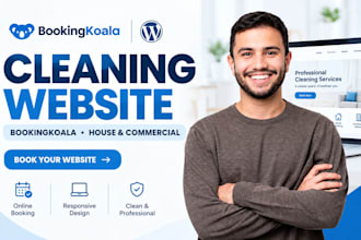 design cleaning website, bookingkoala, commercial and house cleaning website