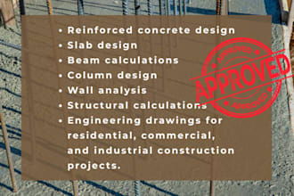 reinforced concrete design, slab beam column wall calculations and drawings