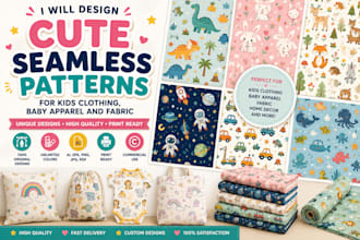 design cute seamless patterns for kids clothing, baby apparel and fabric