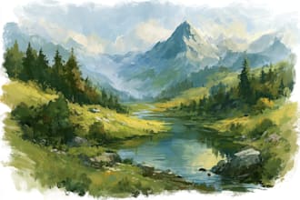 illustrate a watercolor landscape illustration
