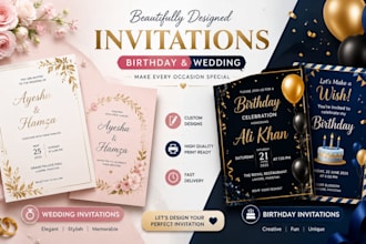 design birthday, wedding, baby shower invitation