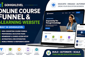 build highlevel online course funnel elearning website ghl education page