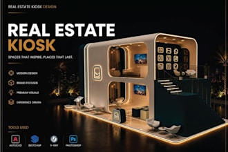 design modern 3d real estate sales kiosk and marketing booth