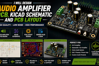 design audio amplifier pcb, kicad schematic and pcb layout