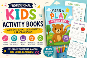 design custom kids worksheets, activity books and puzzles