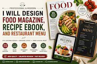 design food magazine, recipe ebook, and restaurant menu