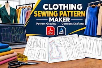 be your clothing sewing pattern maker, pattern grading, garment drafting in PDF