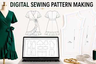 be your clothing sewing pattern maker, pattern grading, garment drafting in PDF