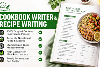 meal plan developer recipe writing food blog writer amazon self publish