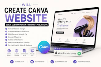 create canva website setup custom domain fix dns records map live hair stylist