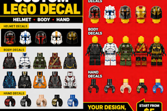 design custom lego moc minifigure decal torso helmet leg for uv and pad printer