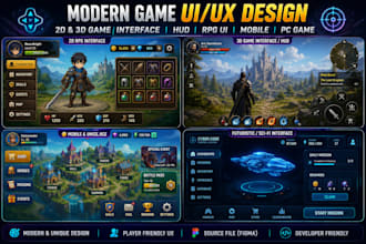 do modern mobile game ui ux hud rpg game interface design for video game, mobile