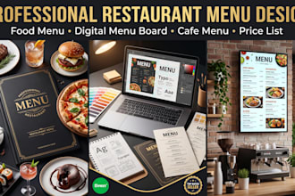 design professional restaurant food menu, digital menu board, cafe menu