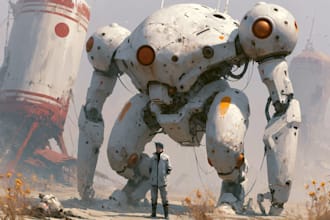 custom futuristic mecha robot character illustration art