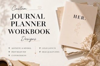 design aesthetic printable journals, workbooks and planners