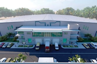visualize industrial complex,3d commercial factory exterior,cgi retail rendering