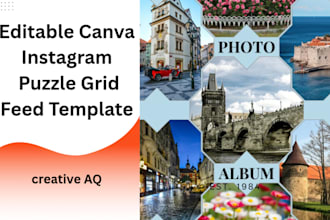 design editable canva puzzle grid instagram feed template