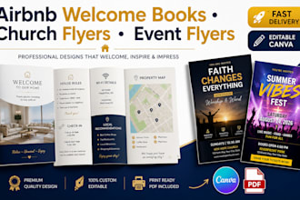 design airbnb welcome book guidebook digital product church flyer event flyer