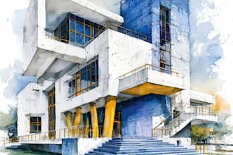 draw building and interior floor plans in watercolor