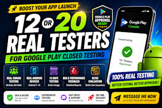 provide 12 tester, 20 tester for google play closed testing