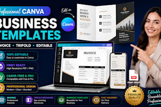 design canva invoice, editable canva trifold brochure, pamphlet flyer in canva