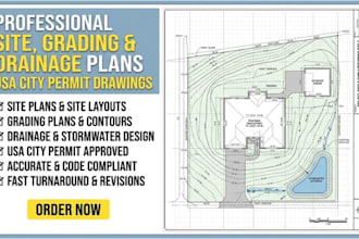 design grading plans, site plans, drainage drawing USA city permit