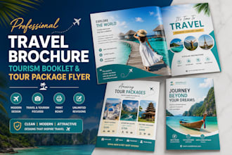 design travel brochure, tourism booklet and tour package flyer