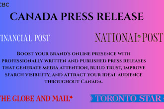 write and publish canada press release on top canadian media sites