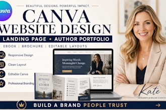 design canva website, landing page, author portfolio, brochure and ebook layouts
