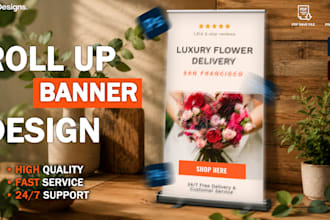 design roll up banner, postcard, dl flyer and billboard