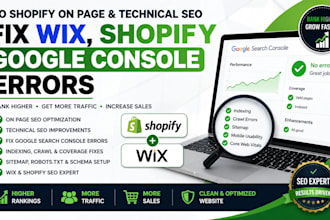 do shopify on page and technical SEO, fix wix shopify google console errors