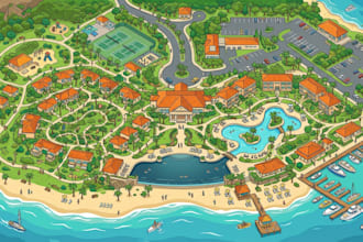 design custom 2d isometric map, resort map, plot map, landscape map,3d event map