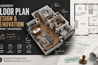 basement floor plan design and renovation permit drawings